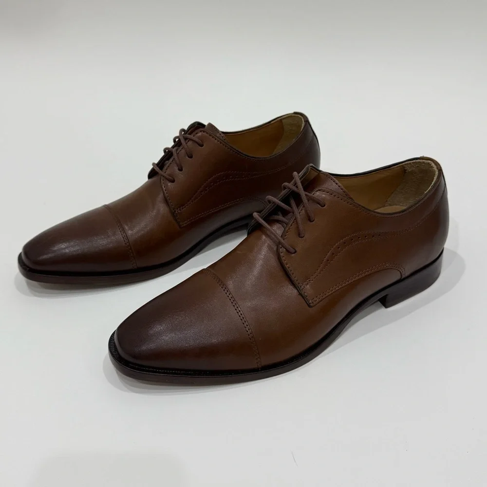 Johnston Murphy Men's 8.5M Mcclain Cap Toe Tan Full Grain Leather Shoes New $160